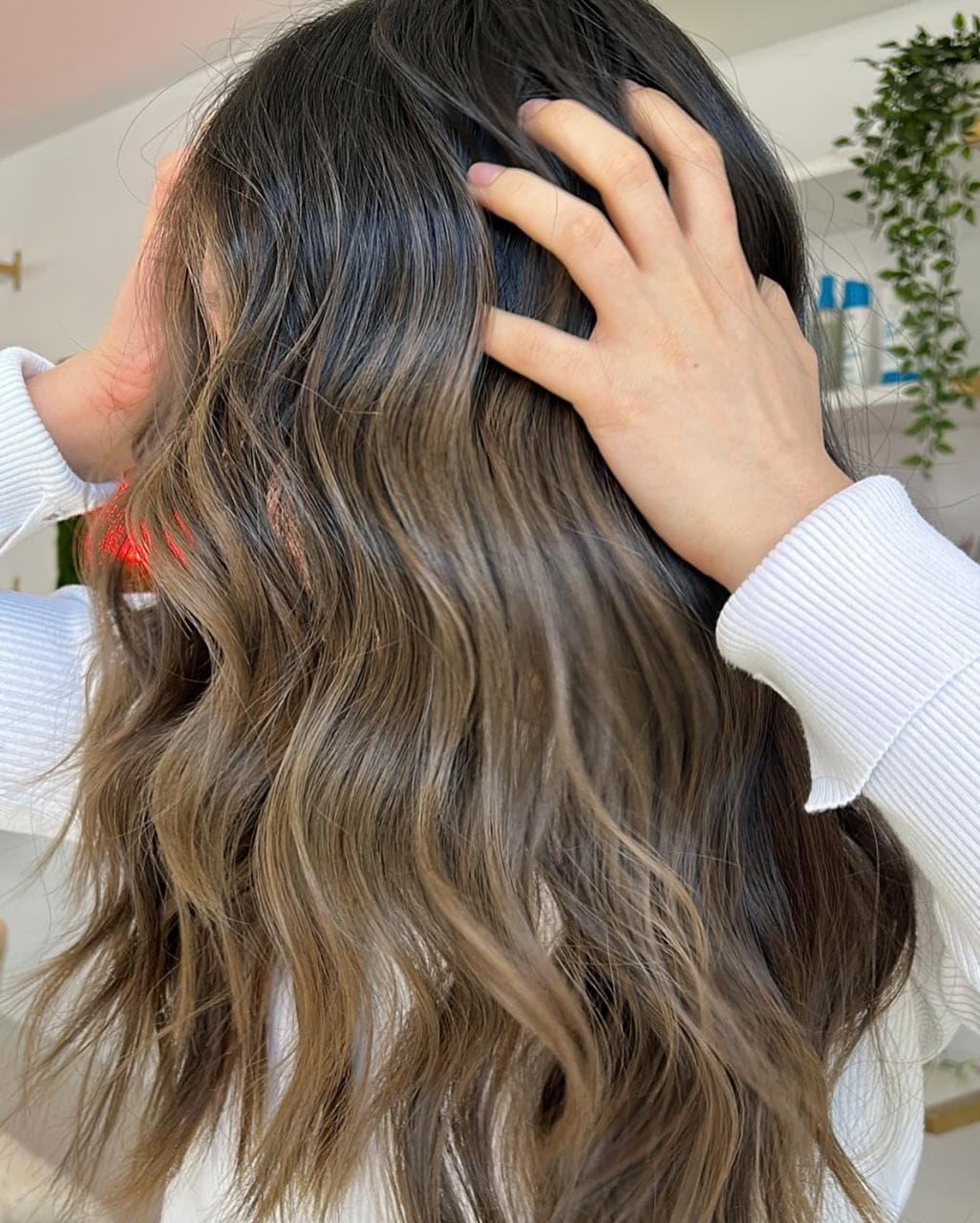 Natural Brown Hair with Caramel Highlights and Volume